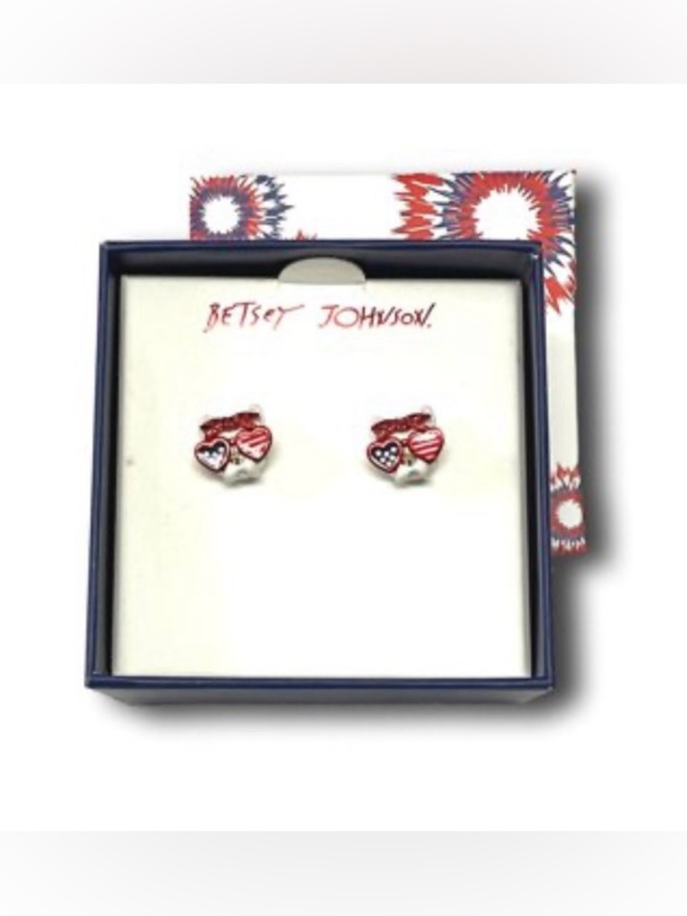 NWT Betsey Johnson Patriotic Dog Sunglasses Stud Earrings Fourth of July Style